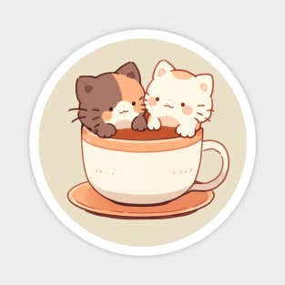 Kawaii kittens in hot chocolate cup Magnet